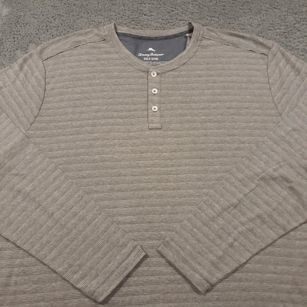 Tommy Bahama Sweater Mens 3XL Tall Pullover Gray Henley Organic Cotton